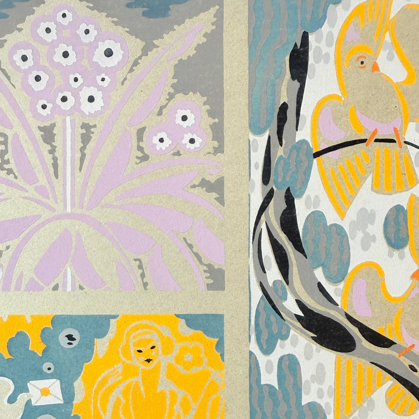 Gouache Art déco de Jacques Camus,  réalisé dans les années 1920 et édité par A. Calavas à Paris, œuvre colorée emblématique de l’Art déco, idéale pour collectionneur ou décoration d’intérieur raffinée.