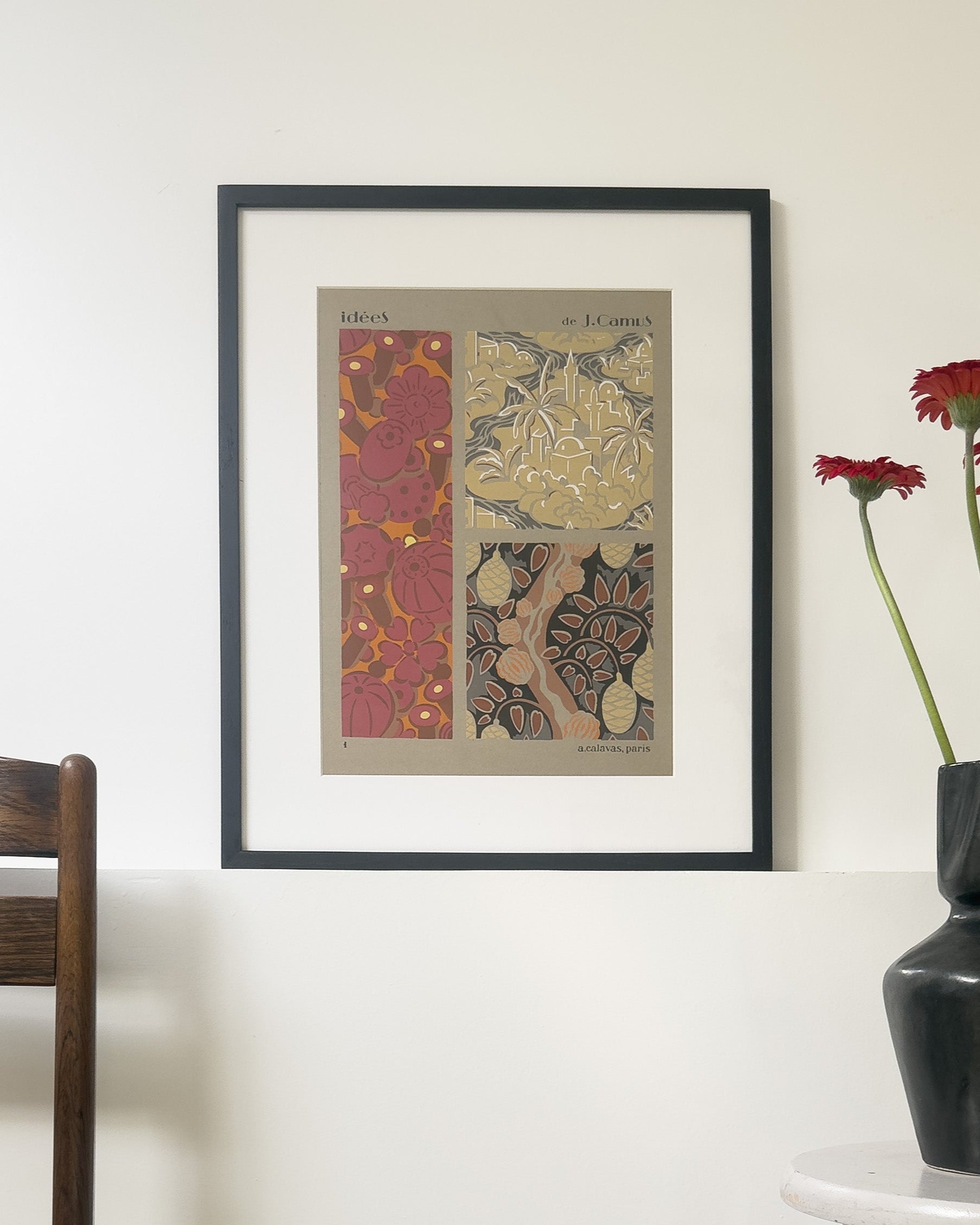 Gouache Art déco de Jacques Camus,  réalisé dans les années 1920 et édité par A. Calavas à Paris, œuvre colorée emblématique de l’Art déco, idéale pour collectionneur ou décoration d’intérieur raffinée.