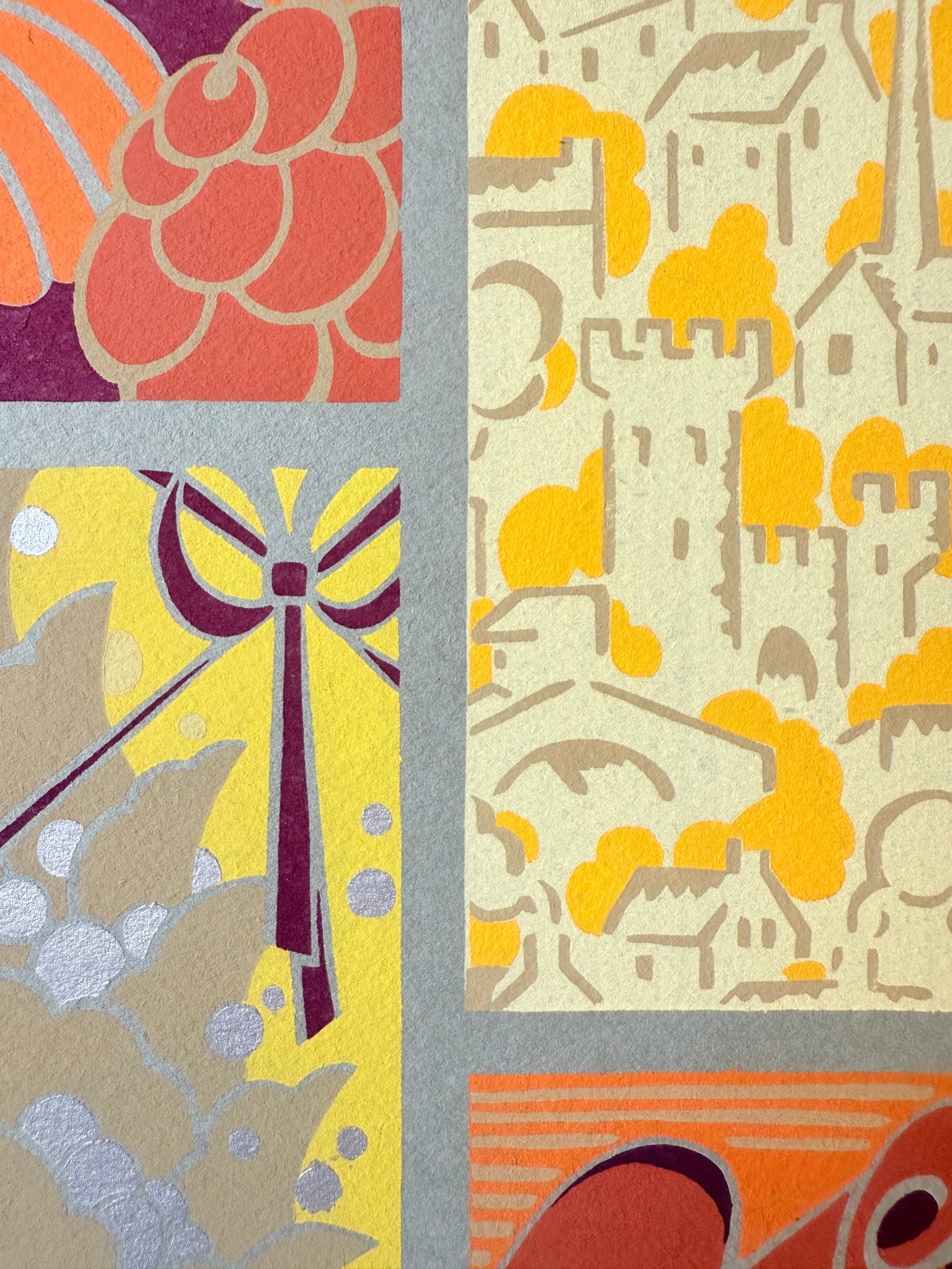 Gouache Art déco de Jacques Camus,  réalisé dans les années 1920 et édité par A. Calavas à Paris, œuvre colorée emblématique de l’Art déco, idéale pour collectionneur ou décoration d’intérieur raffinée.