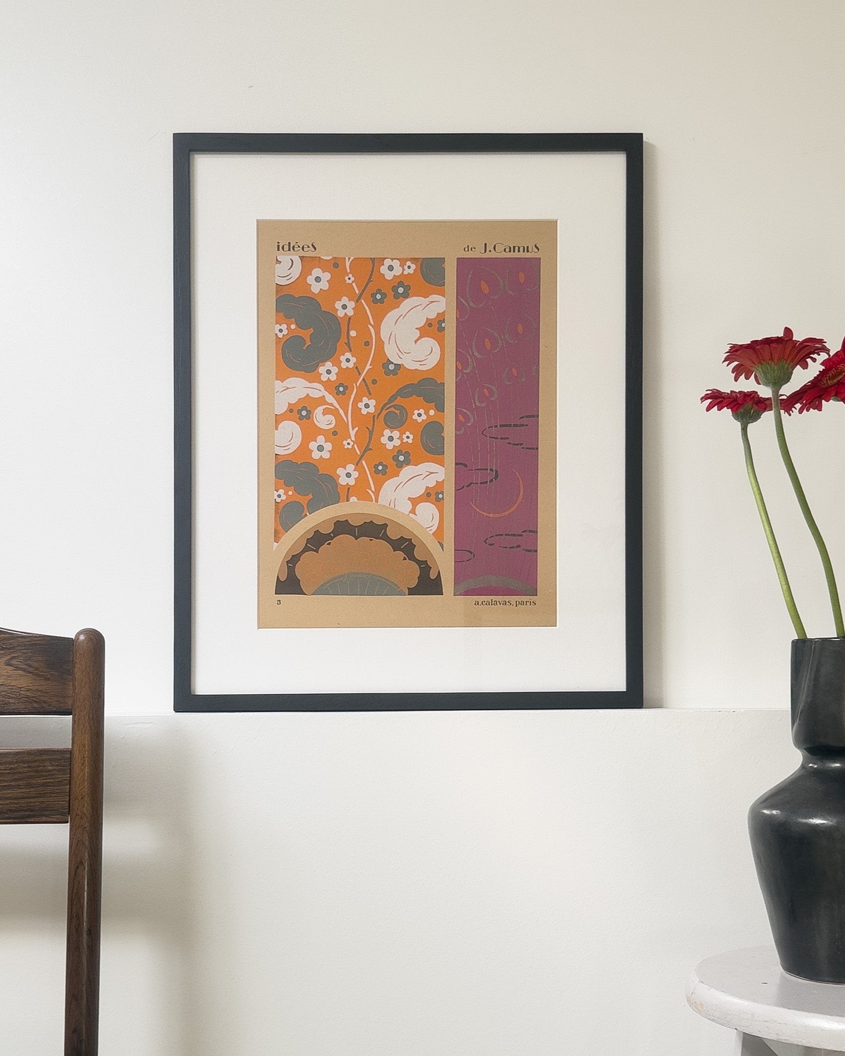 Gouache Art déco de Jacques Camus,  réalisé dans les années 1920 et édité par A. Calavas à Paris, œuvre colorée emblématique de l’Art déco, idéale pour collectionneur ou décoration d’intérieur raffinée.