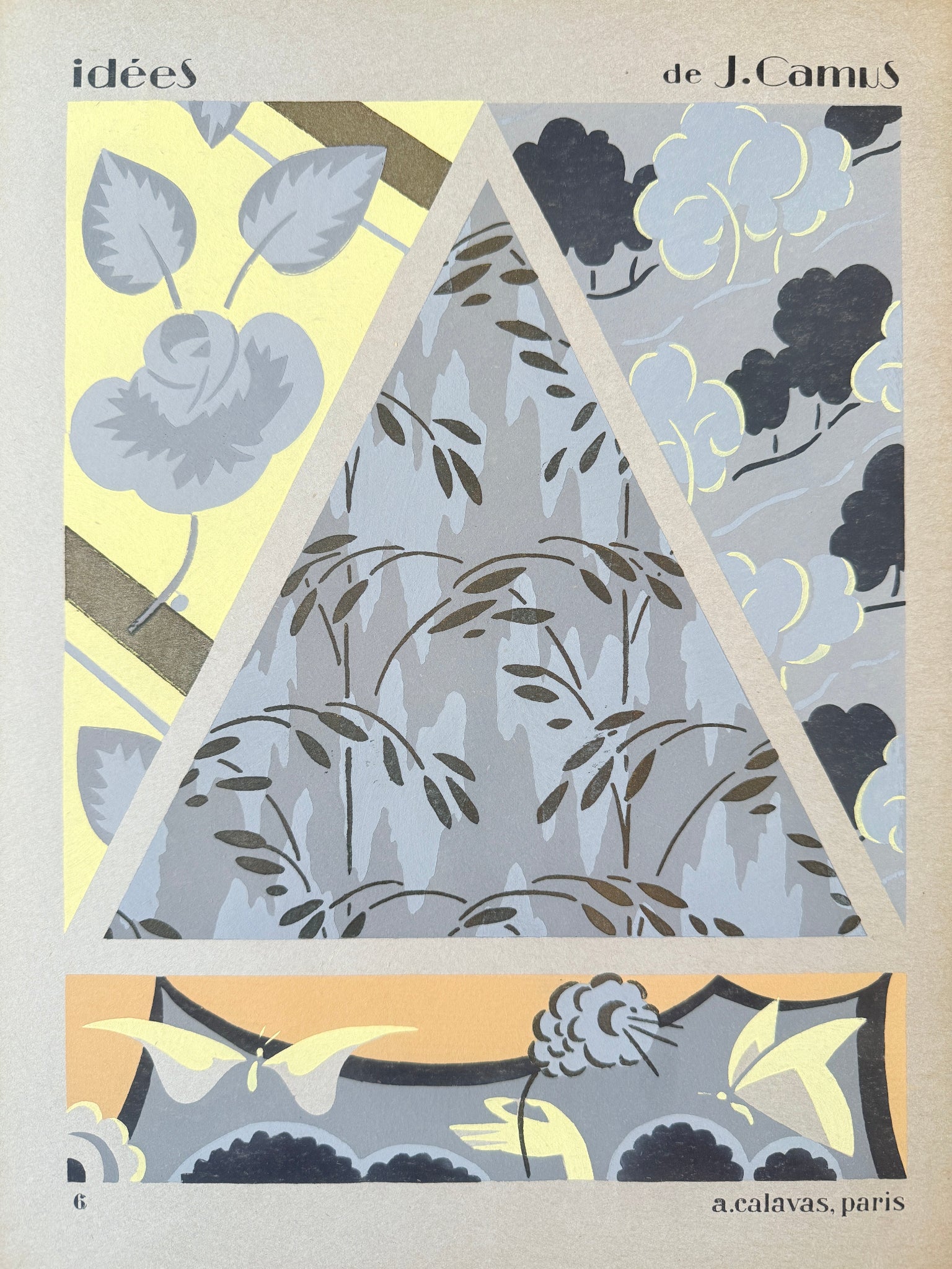 Gouache Art déco de Jacques Camus,  réalisé dans les années 1920 et édité par A. Calavas à Paris, œuvre colorée emblématique de l’Art déco, idéale pour collectionneur ou décoration d’intérieur raffinée.