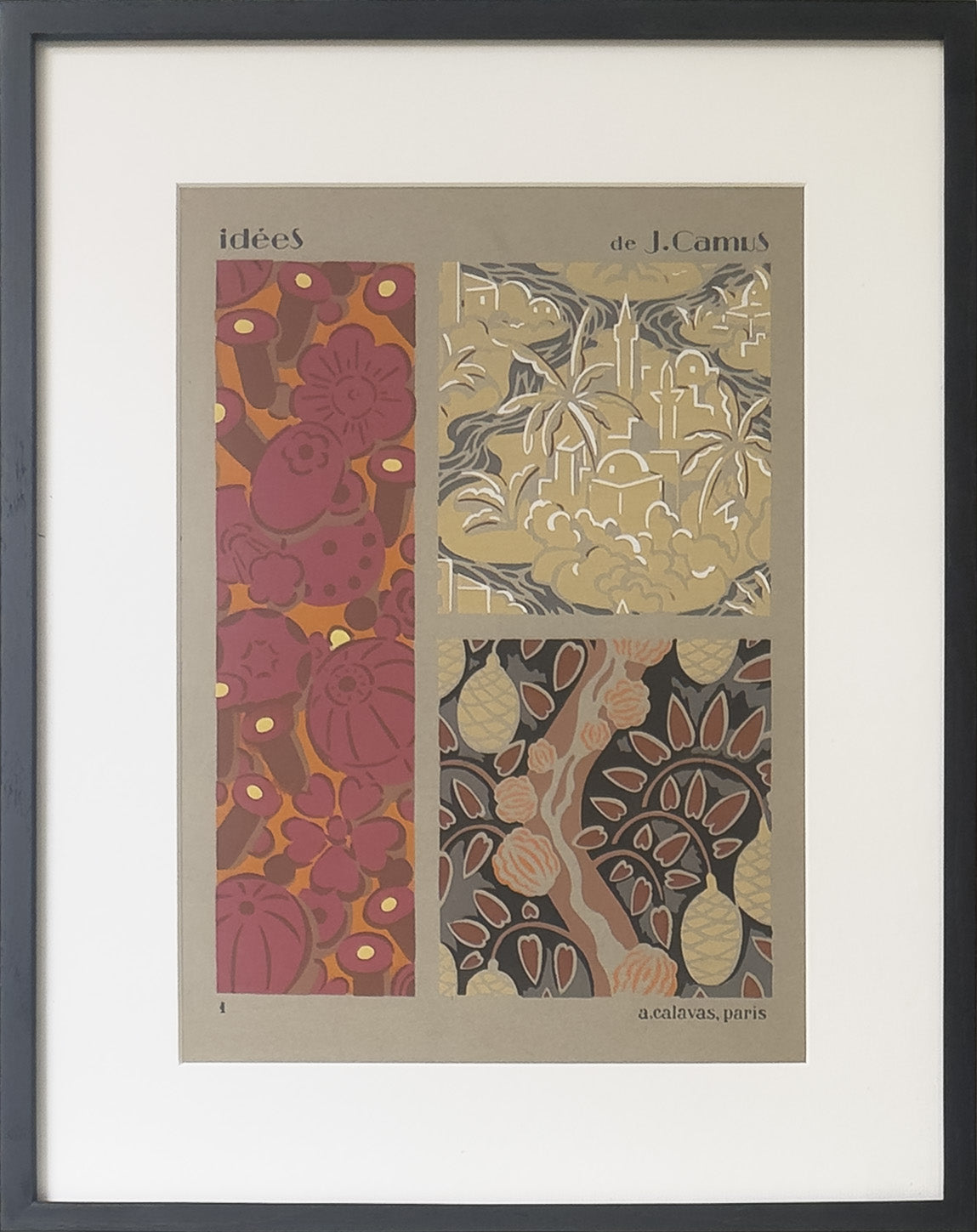Gouache Art déco de Jacques Camus,  réalisé dans les années 1920 et édité par A. Calavas à Paris, œuvre colorée emblématique de l’Art déco, idéale pour collectionneur ou décoration d’intérieur raffinée.