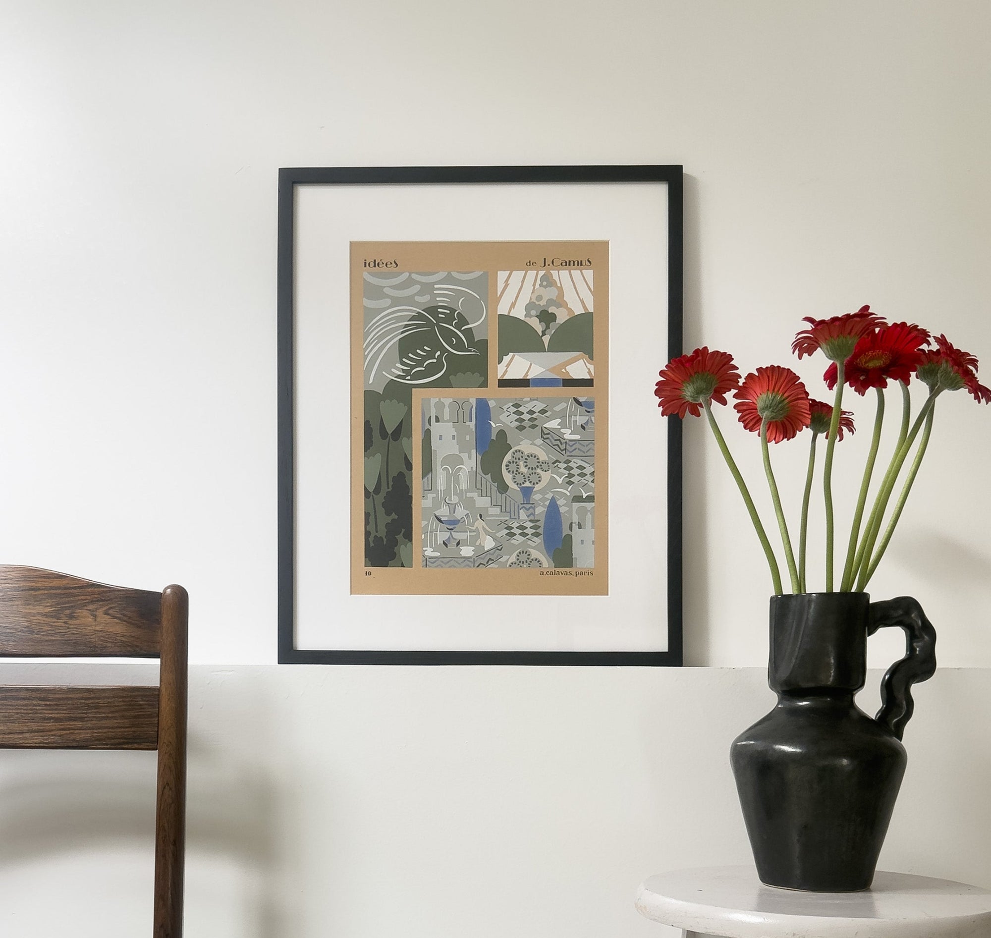 Gouache Art déco de Jacques Camus,  réalisé dans les années 1920 et édité par A. Calavas à Paris, œuvre colorée emblématique de l’Art déco, idéale pour collectionneur ou décoration d’intérieur raffinée.