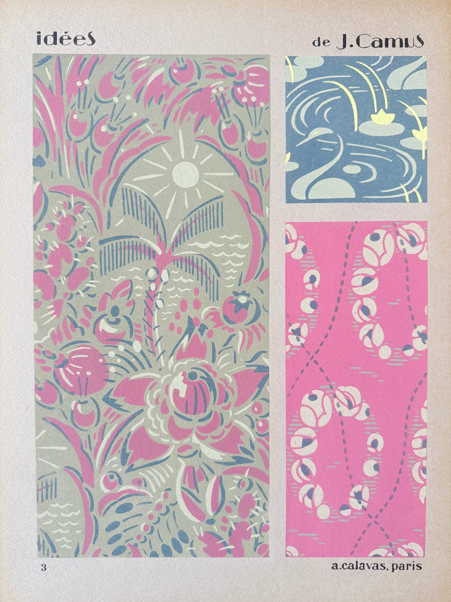 Gouache Art déco de Jacques Camus,  réalisé dans les années 1920 et édité par A. Calavas à Paris, œuvre colorée emblématique de l’Art déco, idéale pour collectionneur ou décoration d’intérieur raffinée.