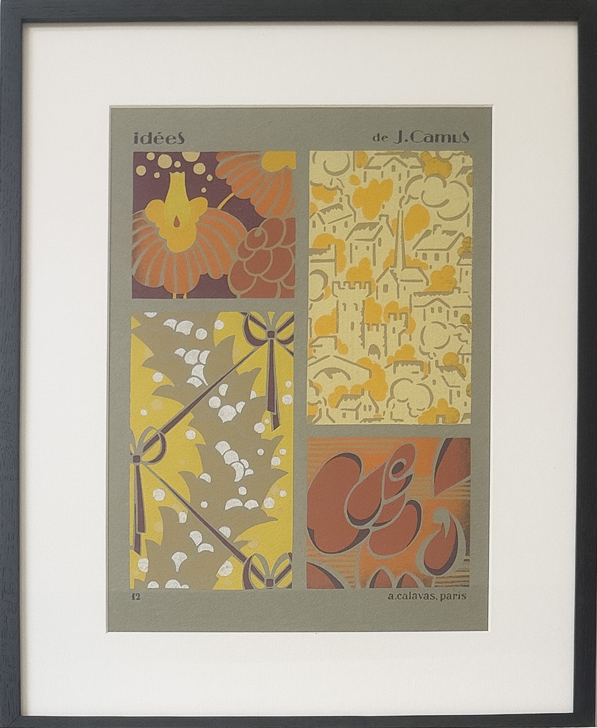 Gouache Art déco de Jacques Camus,  réalisé dans les années 1920 et édité par A. Calavas à Paris, œuvre colorée emblématique de l’Art déco, idéale pour collectionneur ou décoration d’intérieur raffinée.