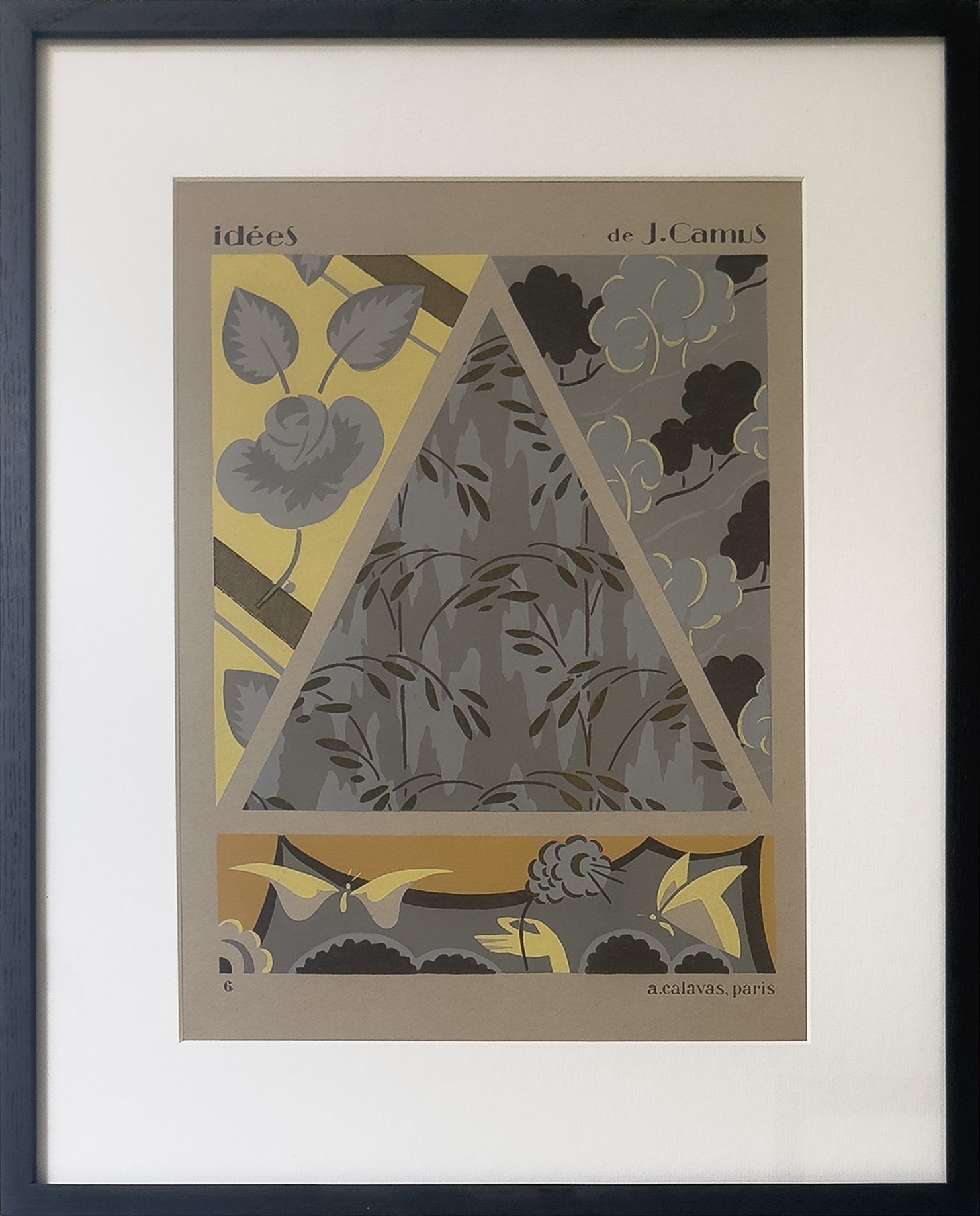 Gouache Art déco de Jacques Camus,  réalisé dans les années 1920 et édité par A. Calavas à Paris, œuvre colorée emblématique de l’Art déco, idéale pour collectionneur ou décoration d’intérieur raffinée.