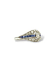 Bague or blanc diamant et saphir｜Art Déco