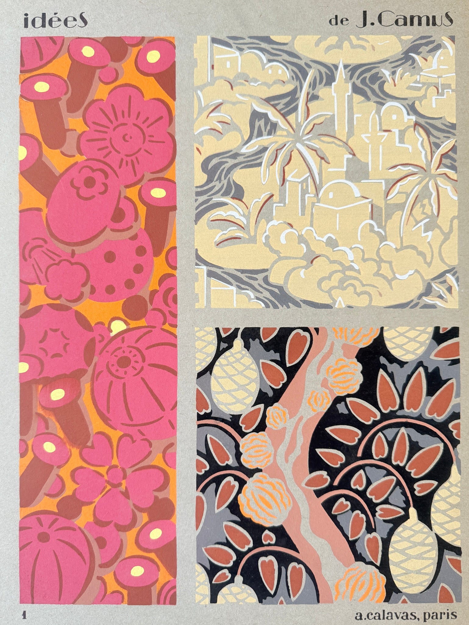 Gouache Art déco de Jacques Camus,  réalisé dans les années 1920 et édité par A. Calavas à Paris, œuvre colorée emblématique de l’Art déco, idéale pour collectionneur ou décoration d’intérieur raffinée.