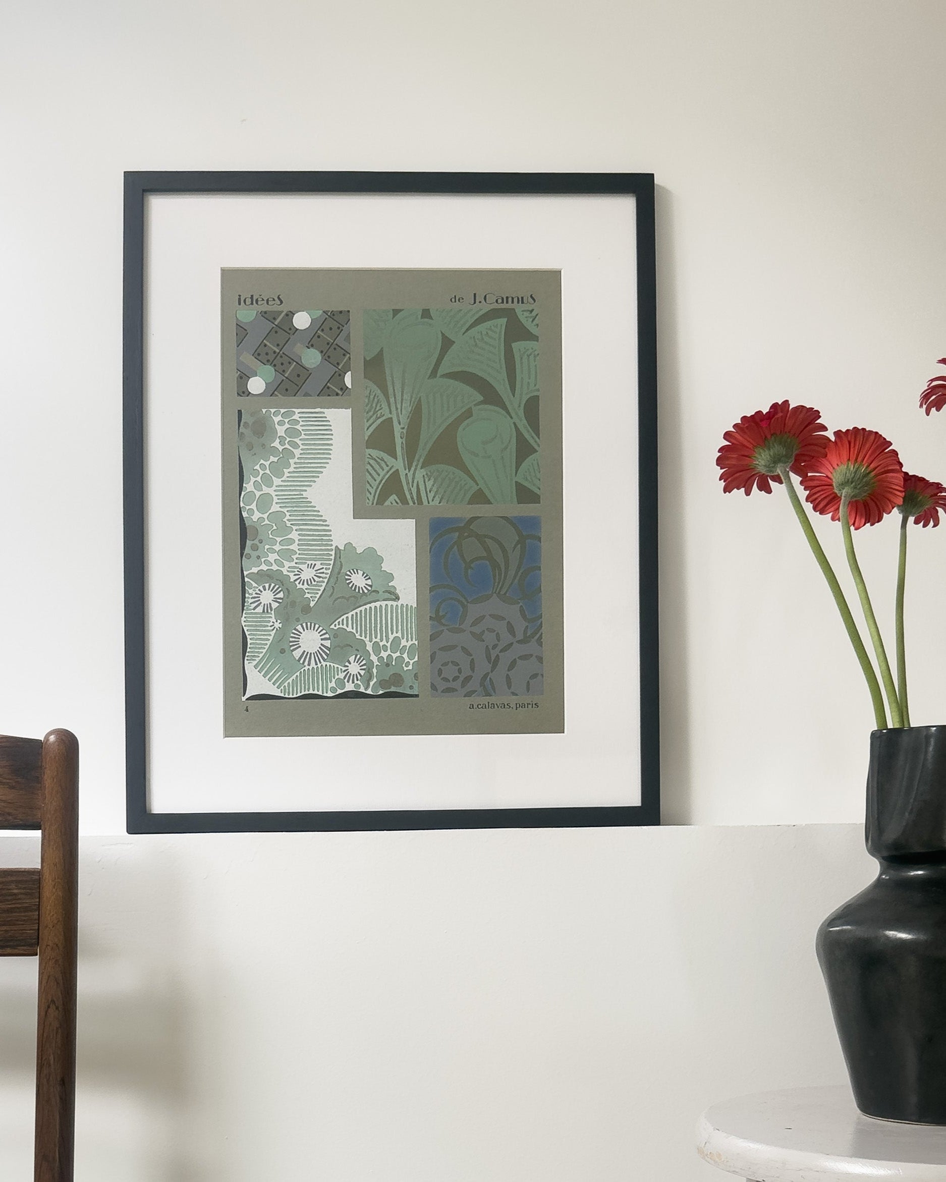 Gouache Art déco de Jacques Camus,  réalisé dans les années 1920 et édité par A. Calavas à Paris, œuvre colorée emblématique de l’Art déco, idéale pour collectionneur ou décoration d’intérieur raffinée.