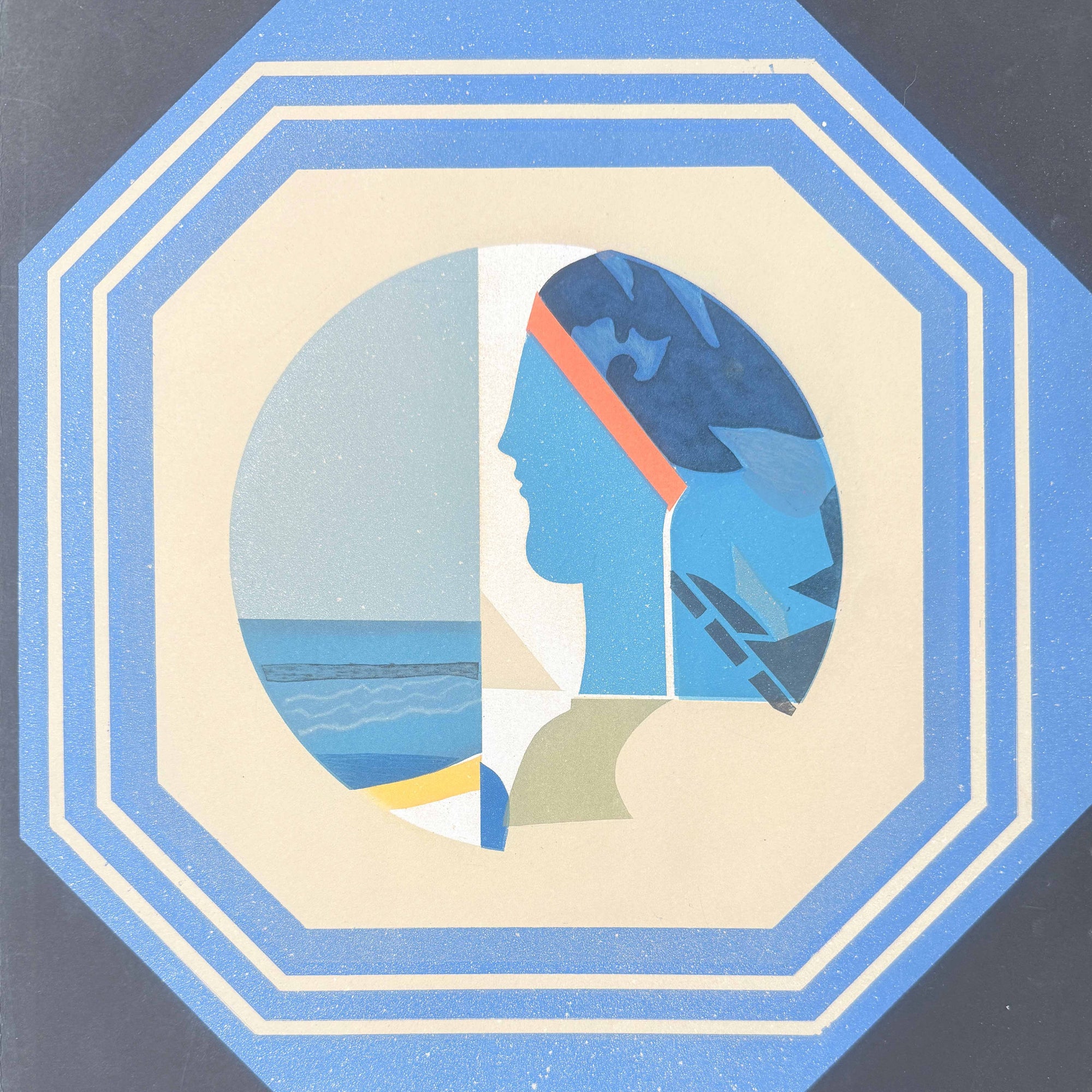 Lithographie de Max Papart représentant une femme de profil devant la mer.