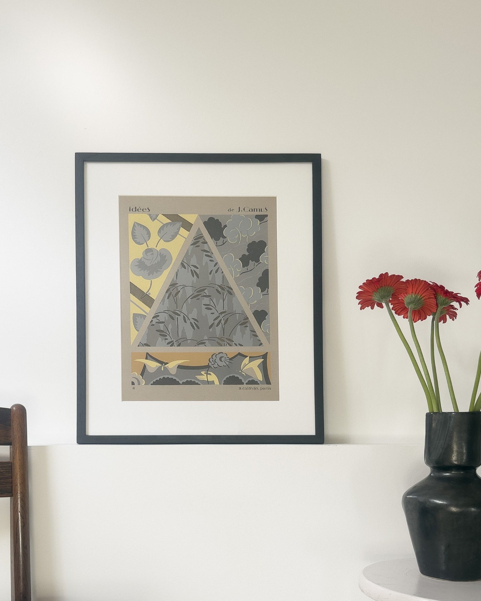 Gouache Art déco de Jacques Camus,  réalisé dans les années 1920 et édité par A. Calavas à Paris, œuvre colorée emblématique de l’Art déco, idéale pour collectionneur ou décoration d’intérieur raffinée.