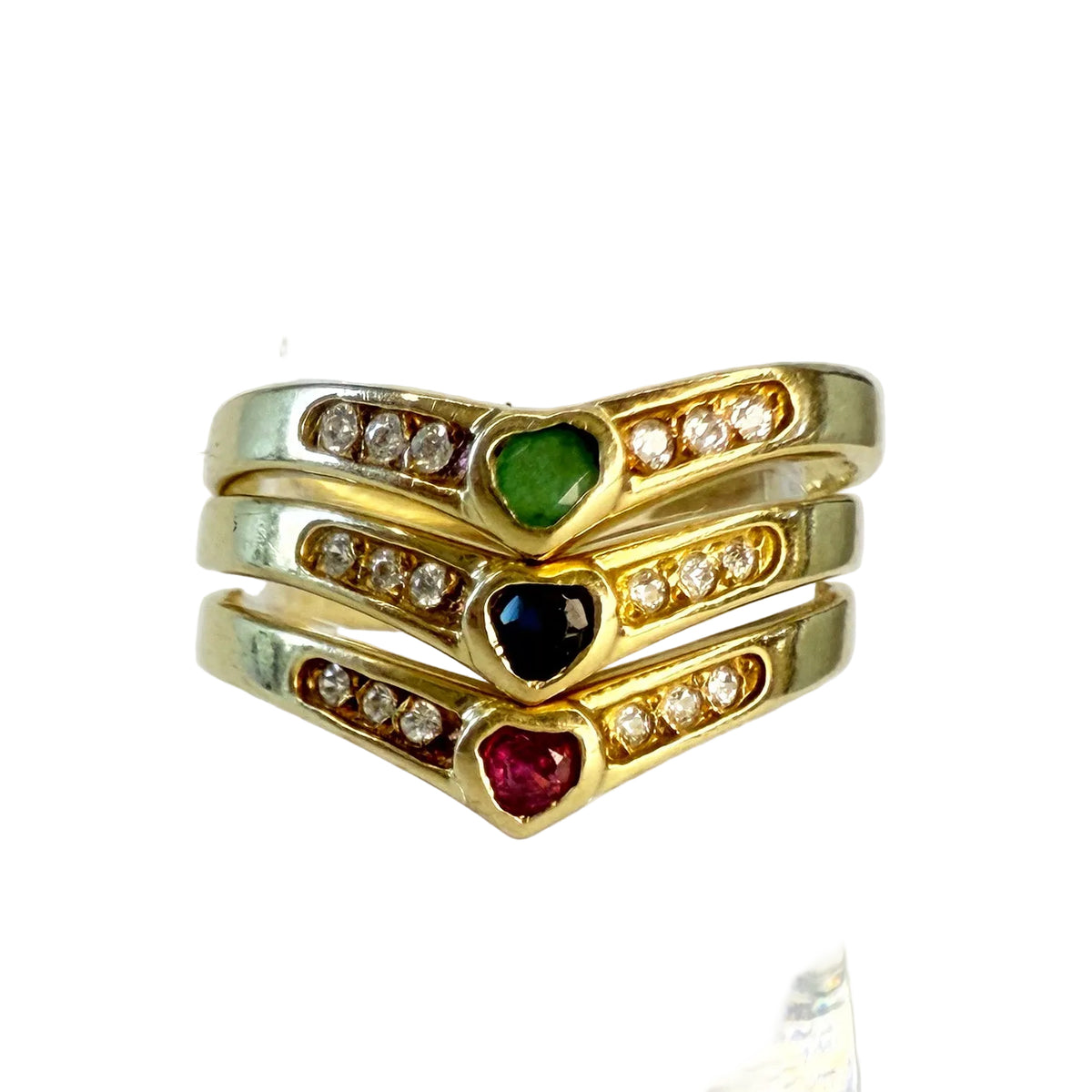 Trois bagues en or jaune et pierres précieuses vintage