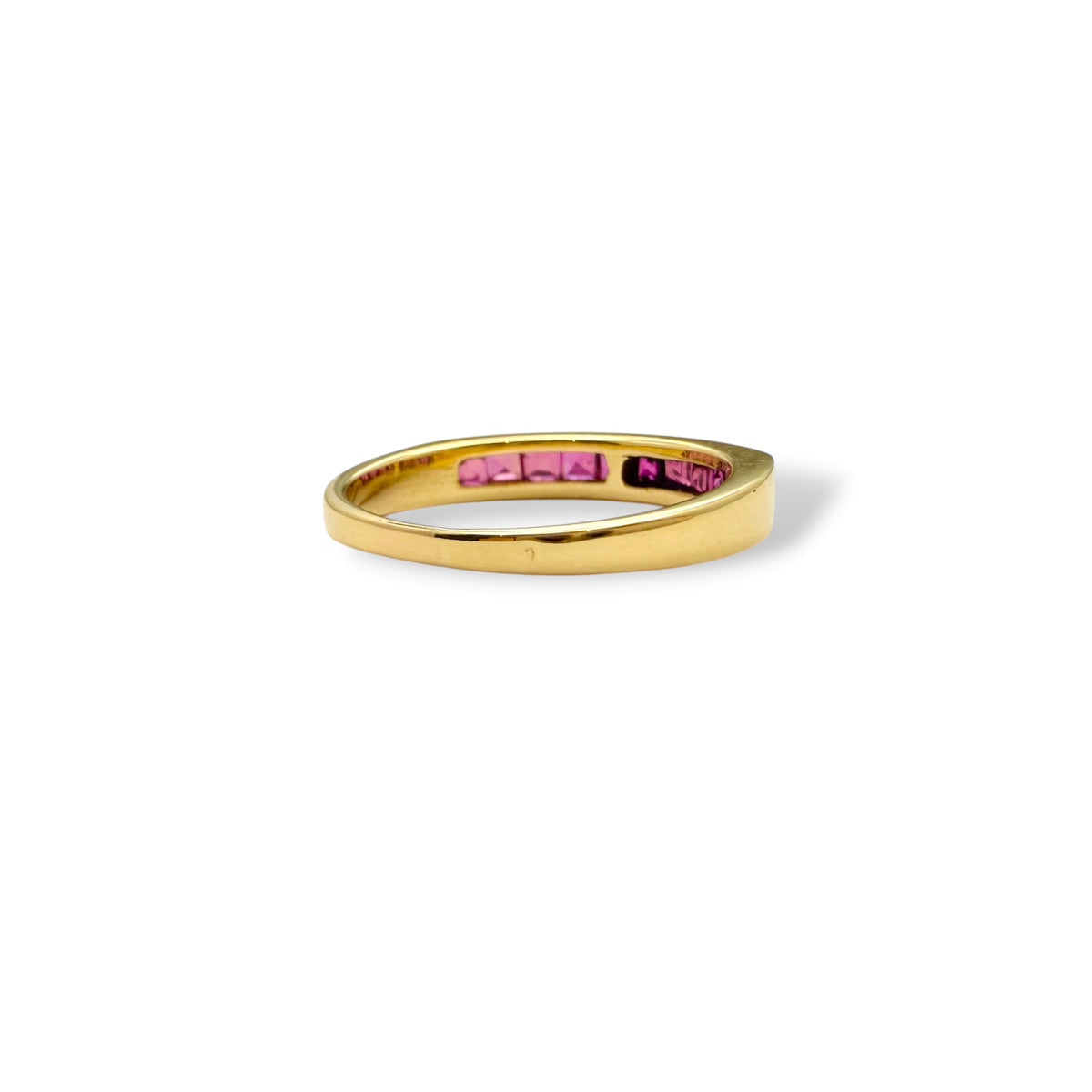 Alliance demi-alliance en or 18 carats avec rubis, style années 1990, vue de dos