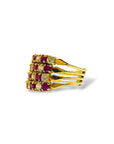 Bague de style harem en or jaune 18 carats, avec quatre anneaux sertis de rubis et de diamants, tour de doigt 48.