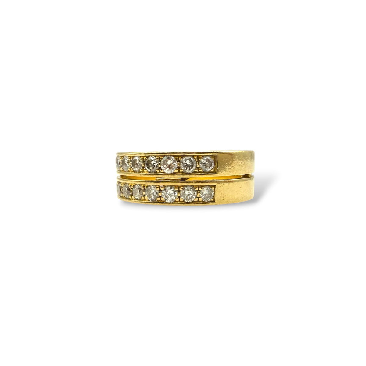 Alliance en or jaune 18 carats à double rangs de diamants, bague vintage vue de profil