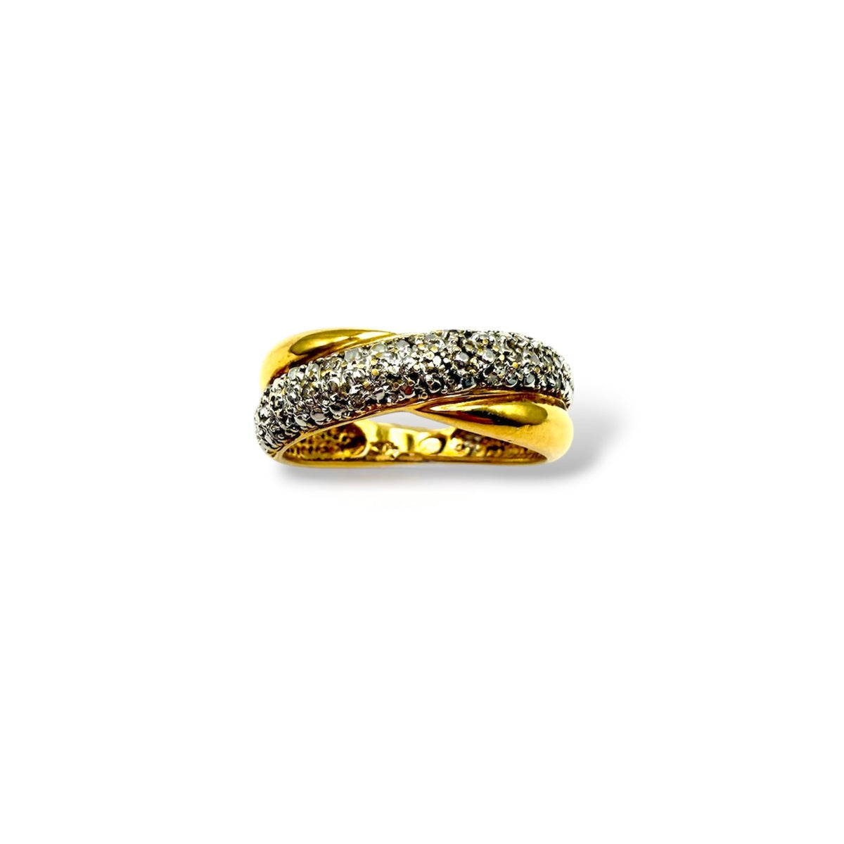 Bague joncs entrelacés en or jaune et or blanc pavé de diamants