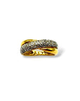 Bague joncs entrelacés en or jaune et or blanc pavé de diamants