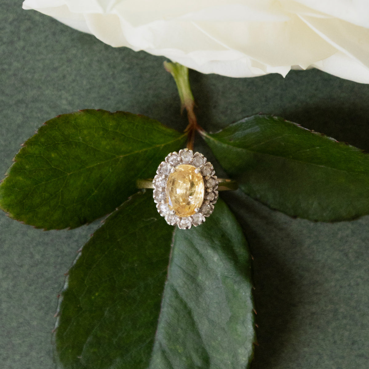 Bague marguerite moderne en or 18 carats, saphir jaune et diamants