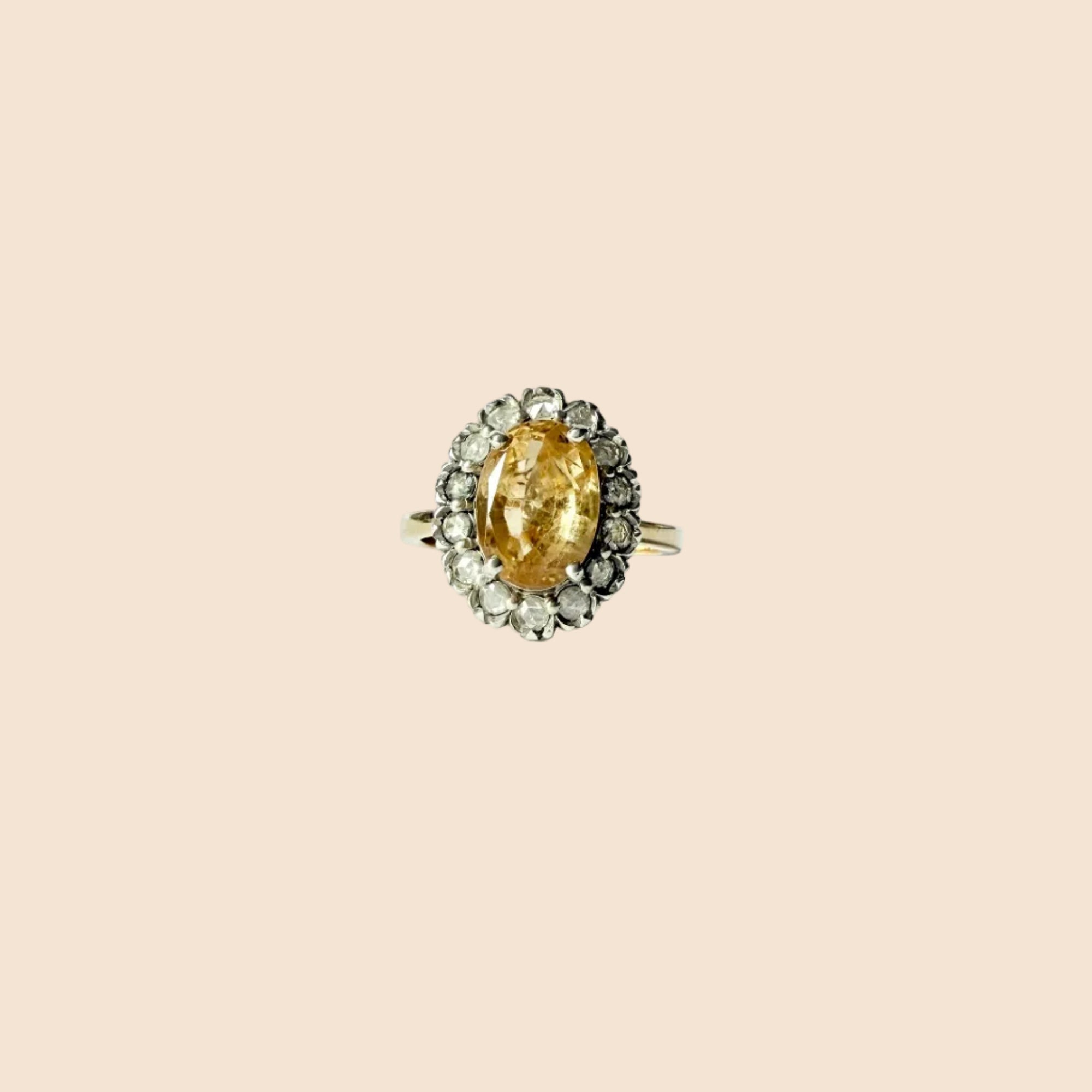 Bague marguerite en or 18 carats avec saphir jaune naturel de 3,5 carats et diamants
