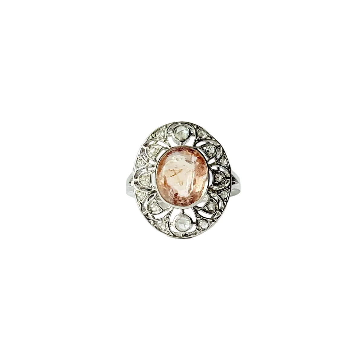 Bague Art déco Maison Labrune avec marguerite en saphir rose naturel et diamants, or 18 carats.