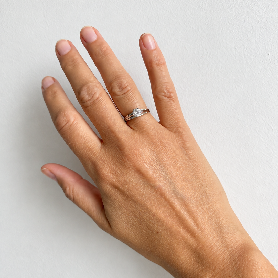Solitaire en or gris et diamant 0,5 carats｜Années 1950