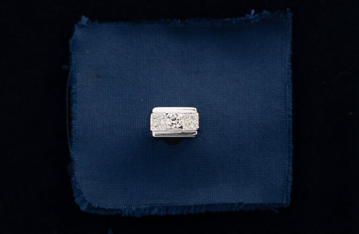 Bague tank en or gris et diamants taille ancienne