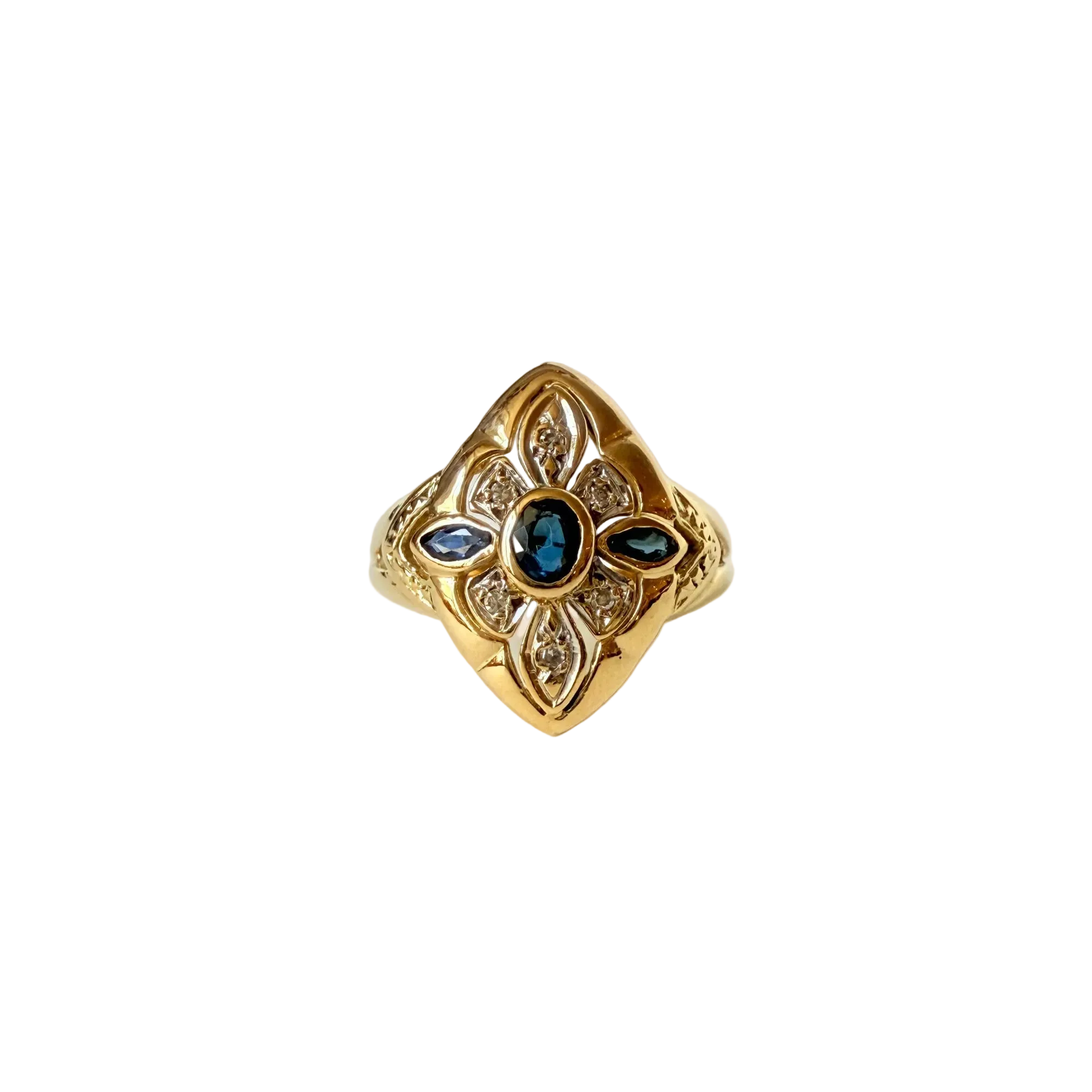 Bague saphir, diamants et or jaune｜Années 1990