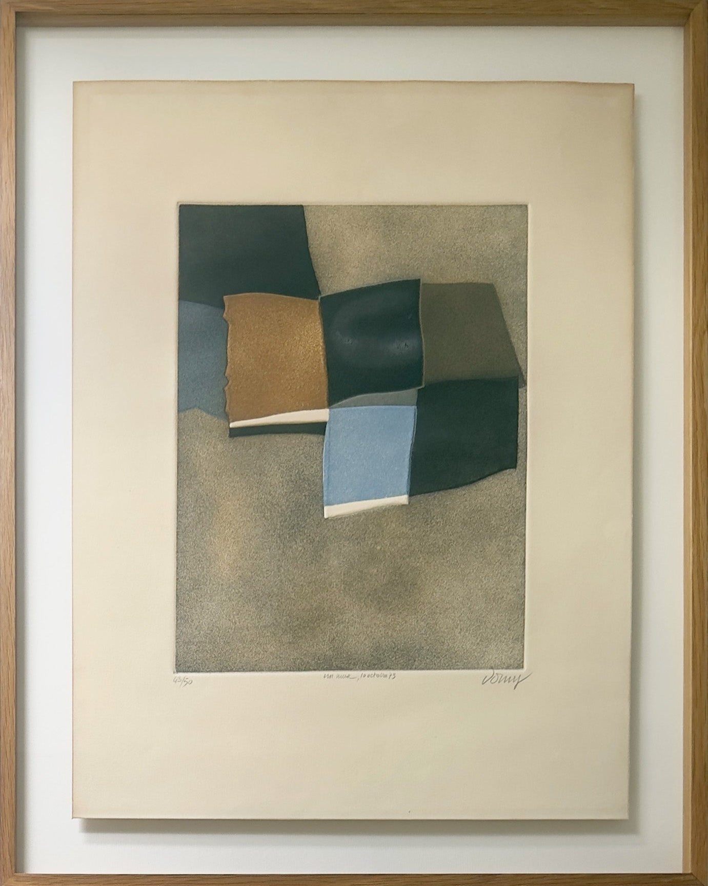 Estampe à l’aquatinte signée Bertrand Dorny, “Un mur”, œuvre abstraite lyrique de 1973 sur papier, composition poétique et texturée idéale pour collection d’art moderne ou décoration d’intérieur.