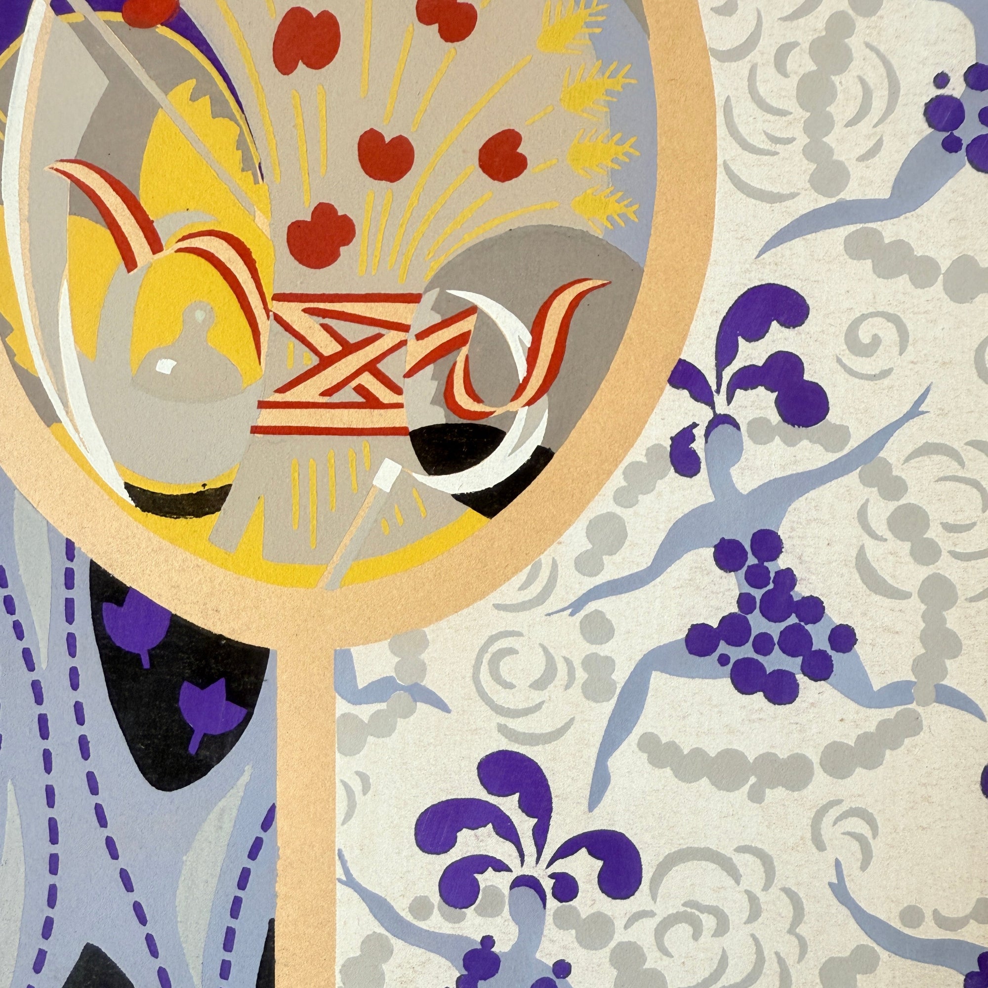 Gouache Art déco de Jacques Camus,  réalisé dans les années 1920 et édité par A. Calavas à Paris, œuvre colorée emblématique de l’Art déco, idéale pour collectionneur ou décoration d’intérieur raffinée.