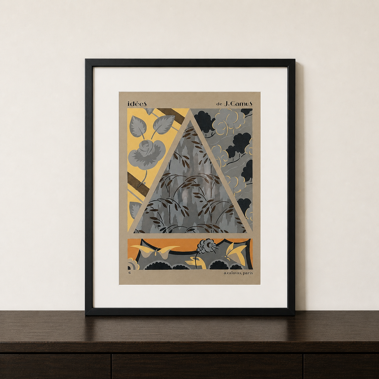Gouache Art Déco Roses et papillons｜Jacques Camus, 1922