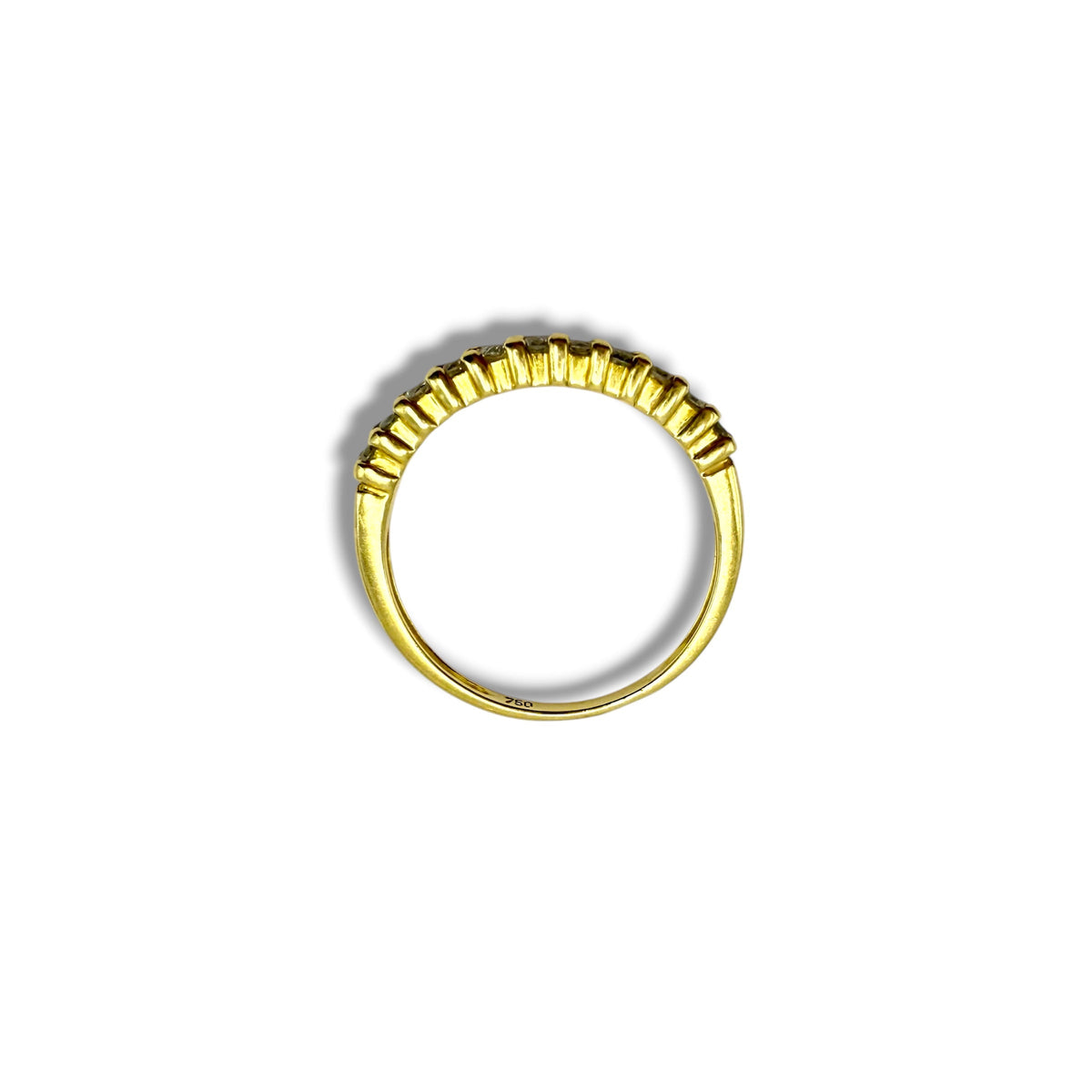 Fine demi-alliance en or jaune 18 carats et 11 diamants, bague vintage des années 1990, tour de doigt 48,5.