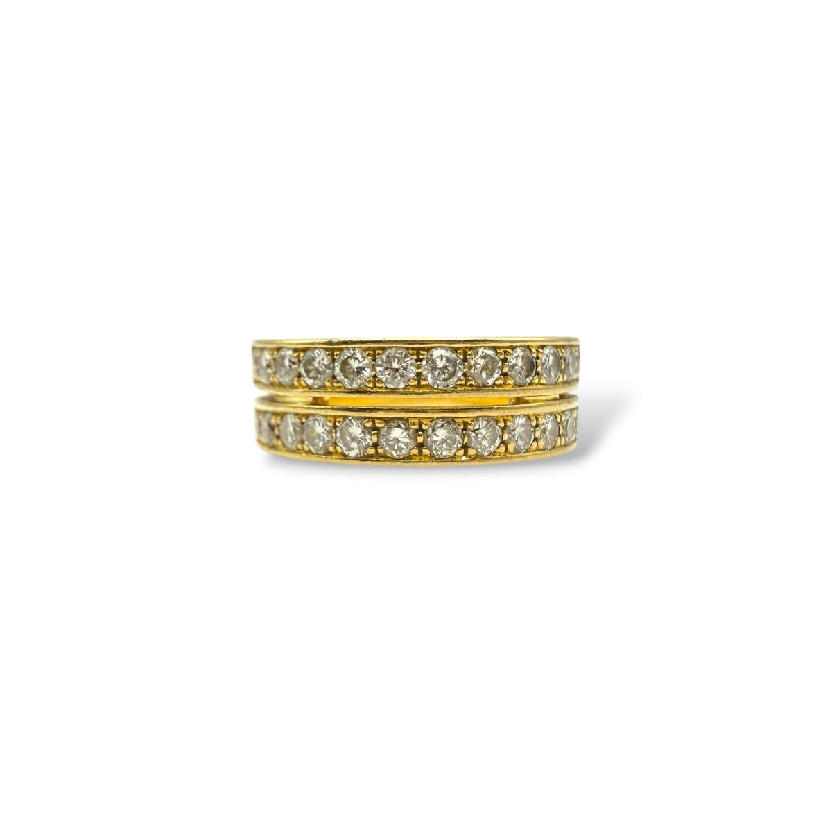 Alliance en or jaune 18 carats à double rangs de diamants, bague vintage. 