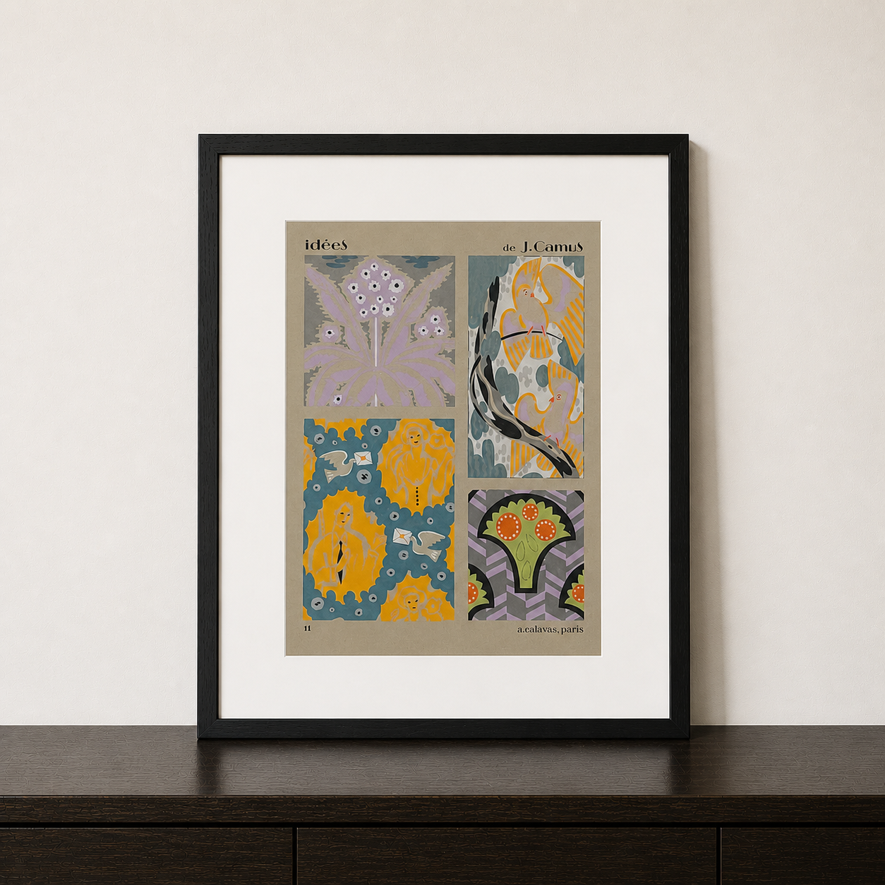 Gouache Art Déco Le serpent et la colombe｜Jacques Camus, 1922
