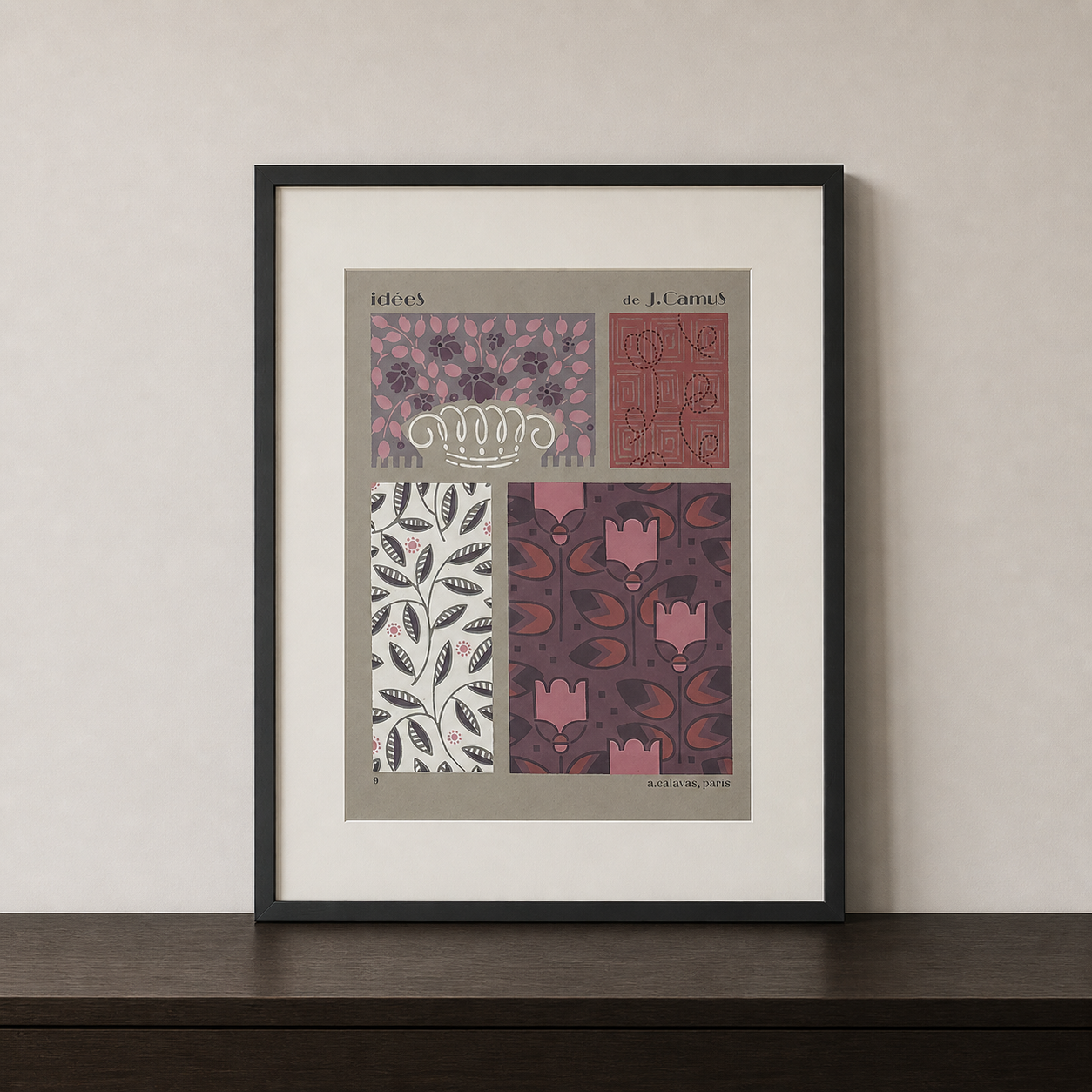 Gouache Art Déco Fleurs et feuilles｜Jacques Camus, 1922