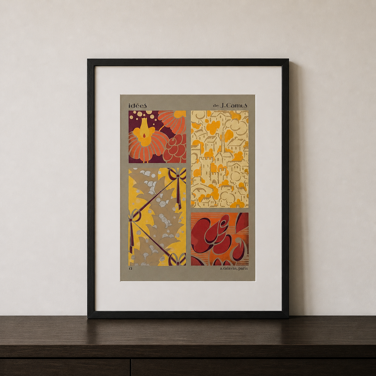 Gouache Art Déco Cité médiévale et rubans｜Jacques Camus, 1922