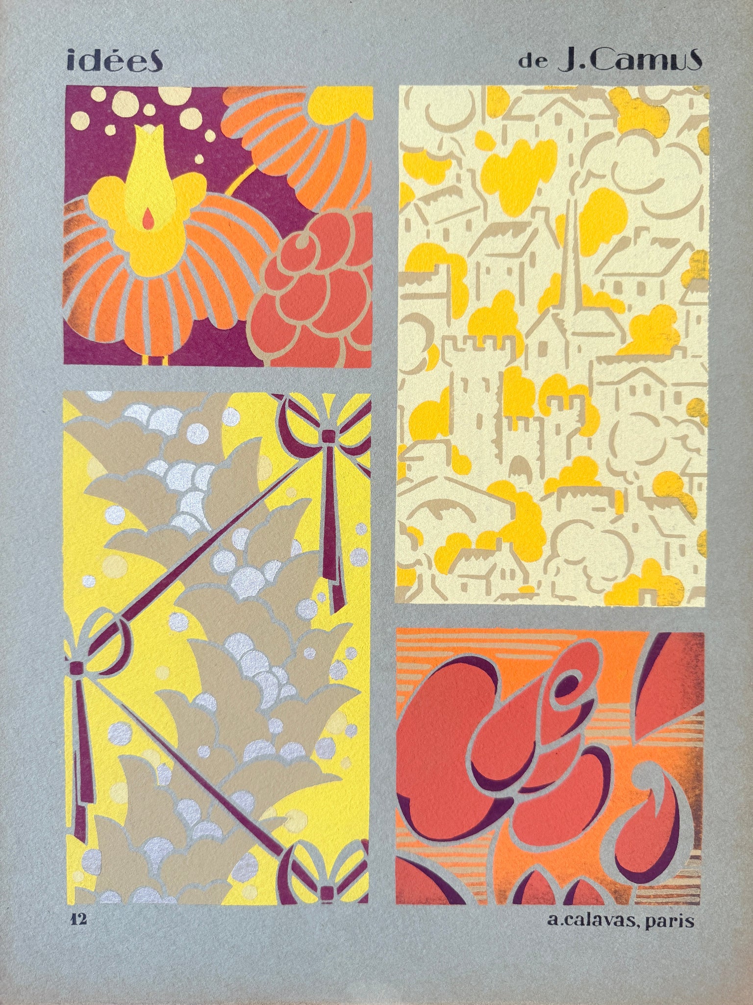 Gouache Art déco de Jacques Camus,  réalisé dans les années 1920 et édité par A. Calavas à Paris, œuvre colorée emblématique de l’Art déco, idéale pour collectionneur ou décoration d’intérieur raffinée.