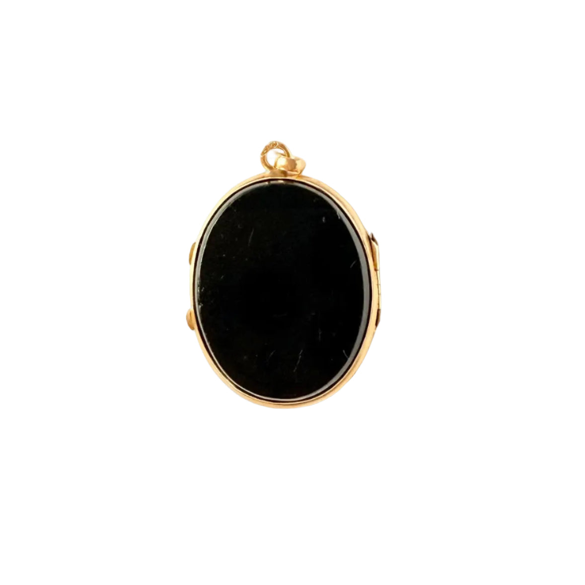 Pendentif Médaillon porte-souvenir en or et onyx de la Maison Labrune, datant vers 1910, avec un design élégant et vintage.