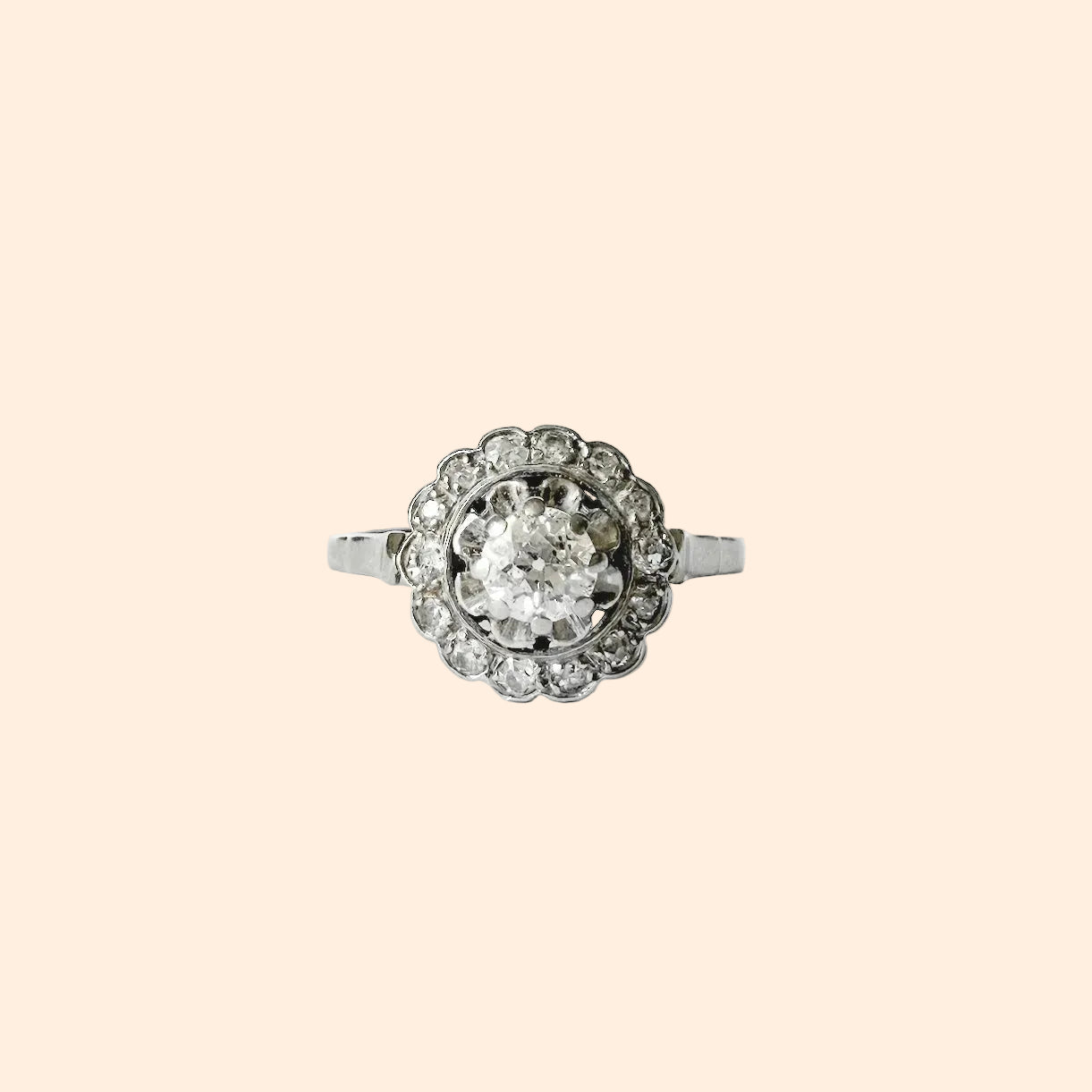 Bague marguerite Art déco en platine et or gris｜Vers 1930