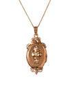 Médaillon porte-souvenir ancien en or rose 18 carats orné d’une croix perlée, époque Napoléon III – Belle Époque, vers 1880-1910