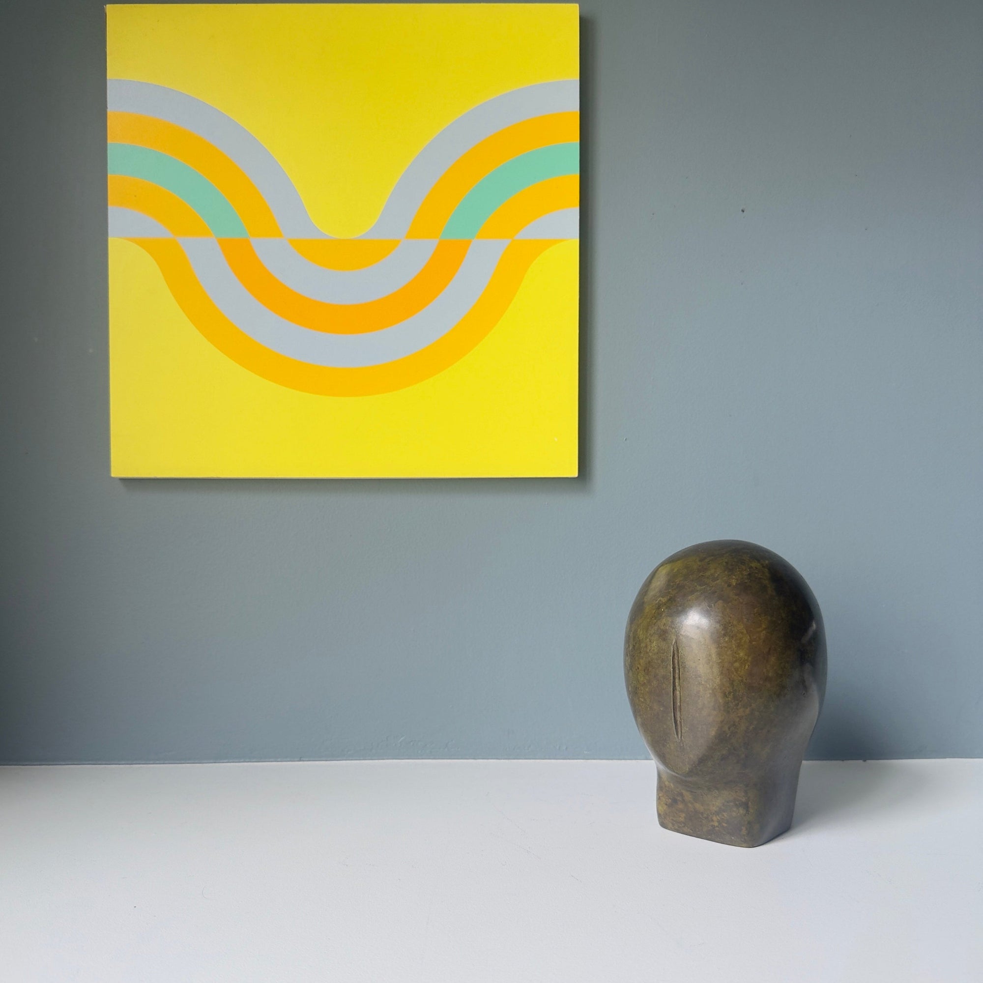 Sculpture de tête en bronze, travail minimaliste du XXe siècle par Regina Falkenberg