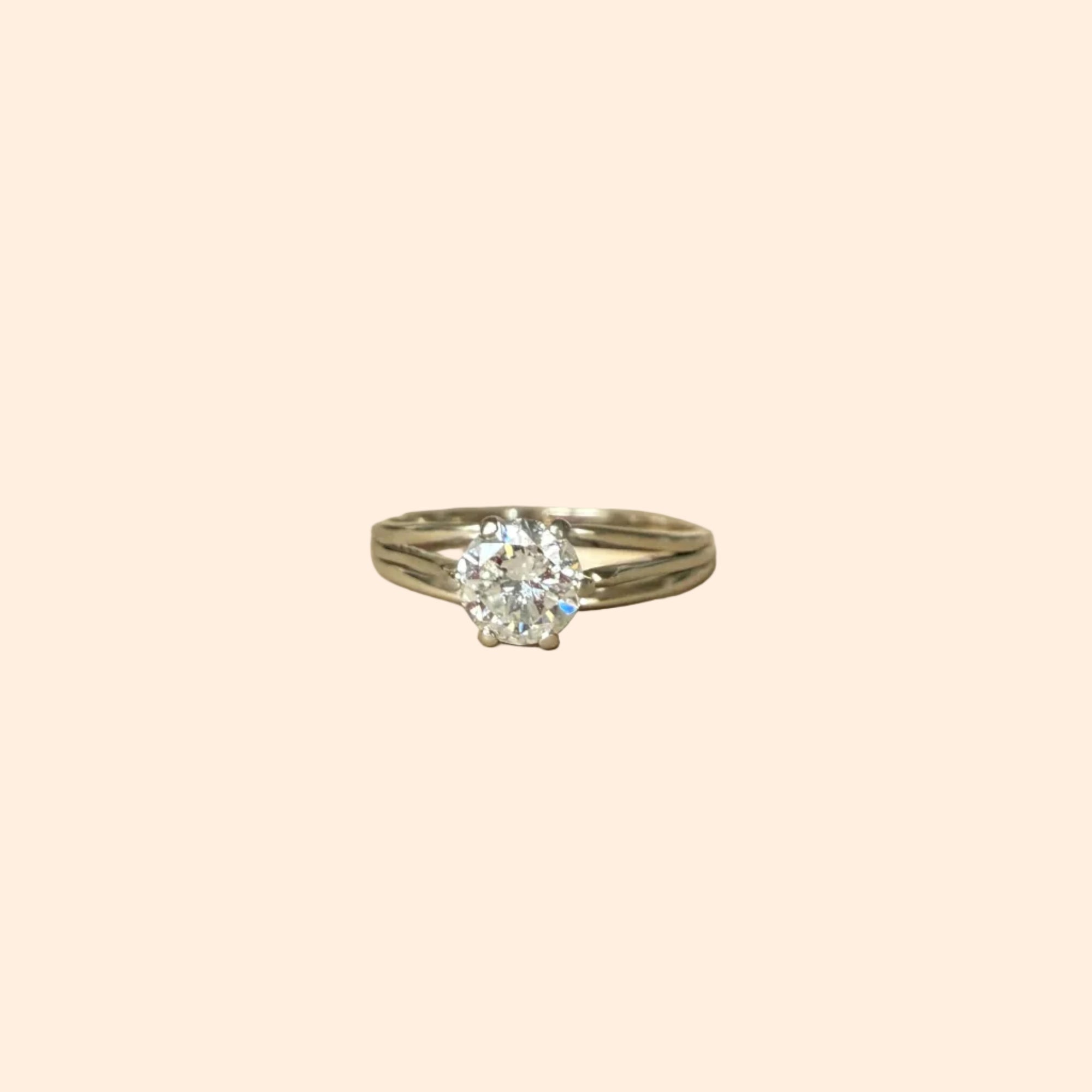 Solitaire en or gris et diamant 0,5 carats｜Années 1950