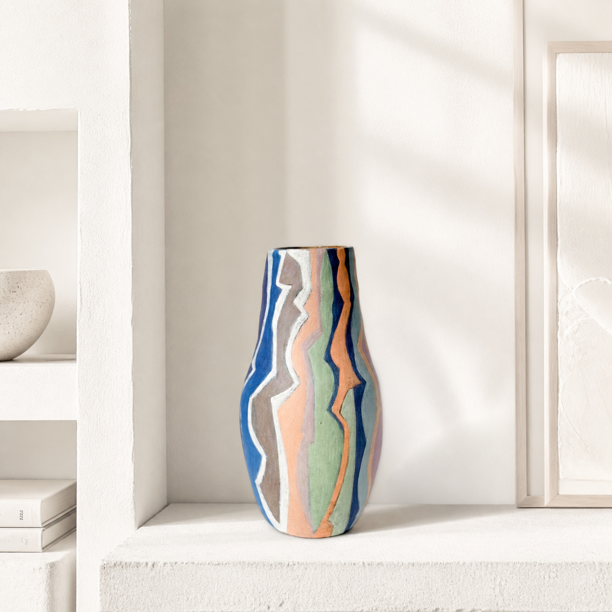 Vase en céramique à décor cubiste｜Allemagne, vers 1970