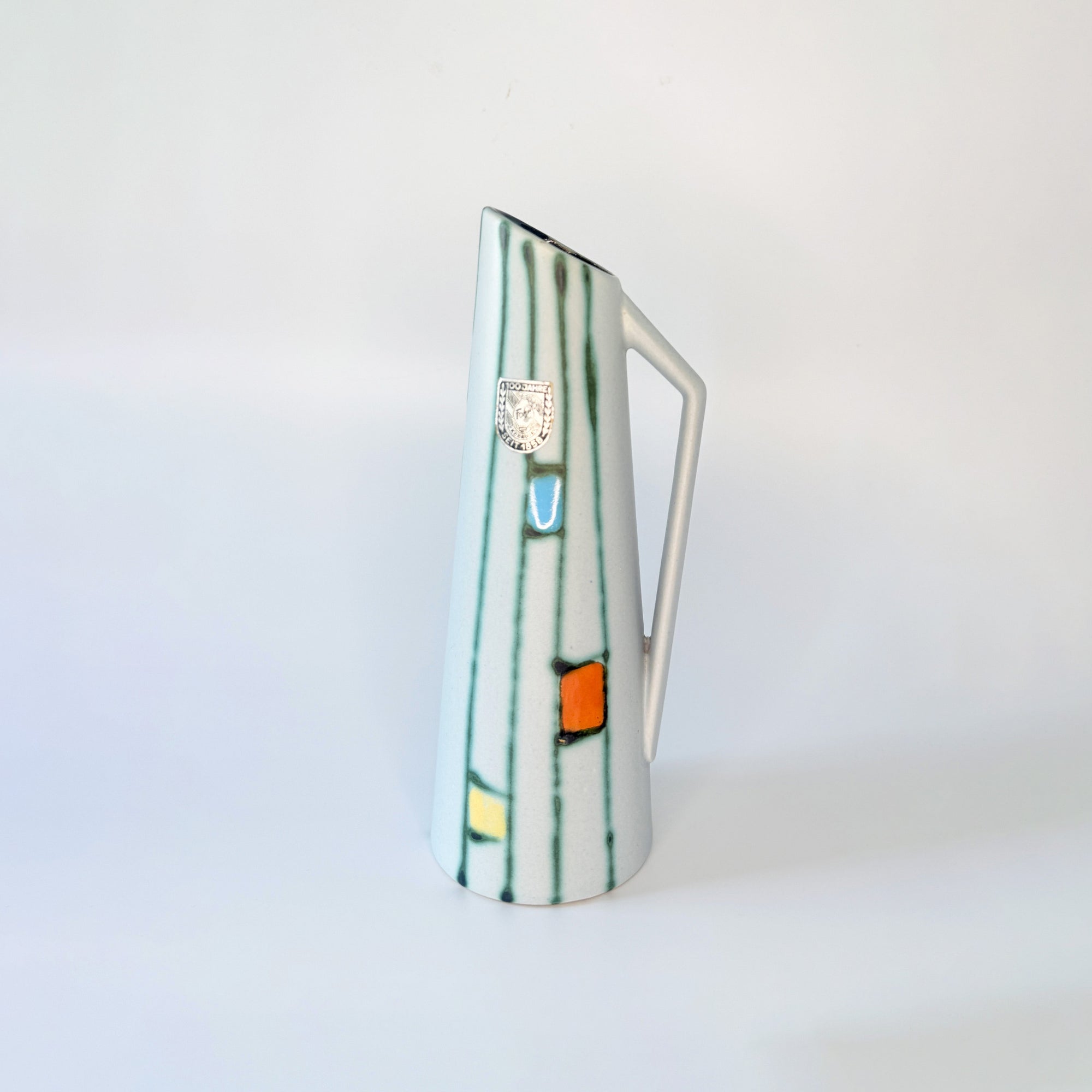 Vase vintage en céramique Fohr Keramik modèle 414-20, décor géométrique coloré, Allemagne