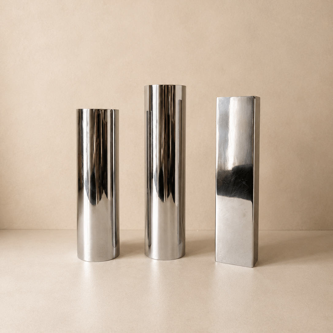Ensemble de trois vases en métal chromé des années 1970